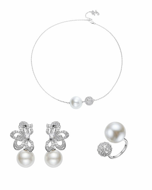 Nana Jacqueline Elegance in Pearl: White Jewelry Set for Mother's Day Gift White