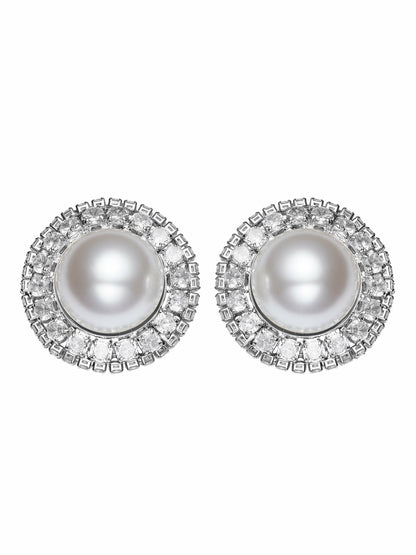 Nana Jacqueline Celestia Pearl Halo White Earrings White
