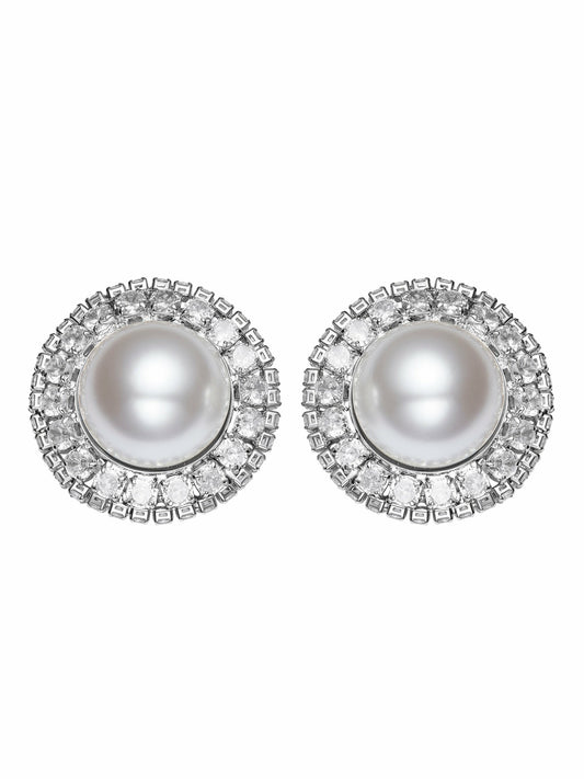 Nana Jacqueline Celestia Pearl Halo White Earrings White