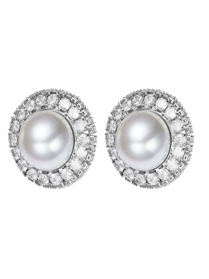 Nana Jacqueline Celestia Pearl Halo White Earrings White