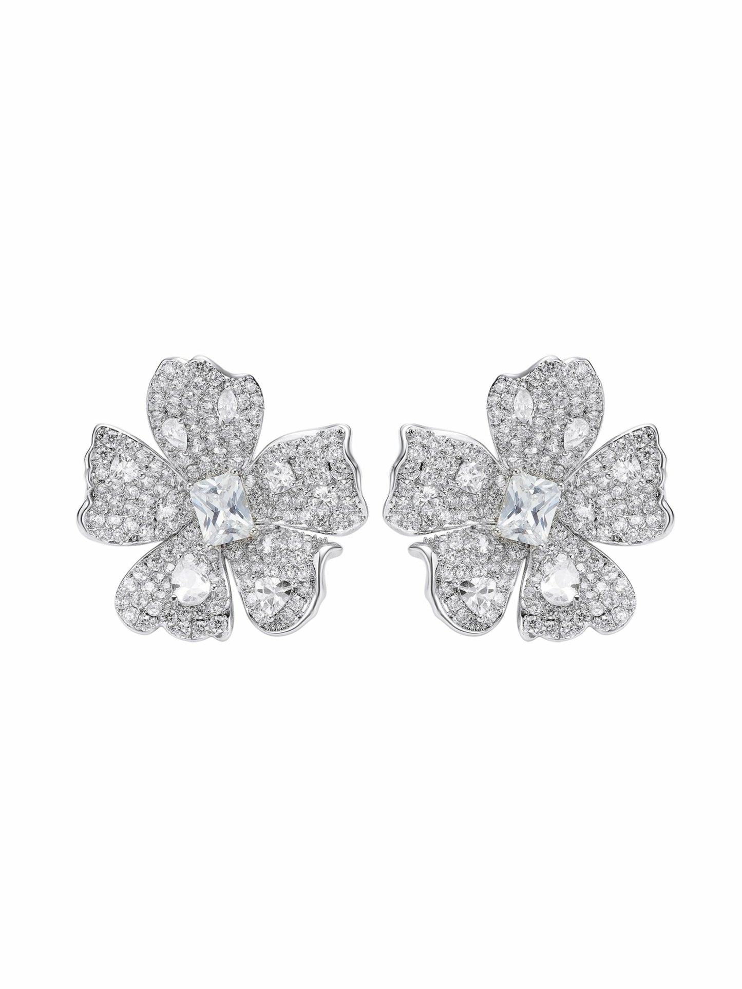 Nana Jacqueline Flora Floral Crystal White Earrings White