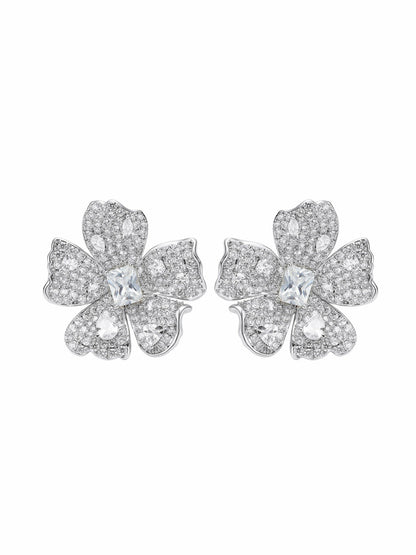 Nana Jacqueline Flora Floral Crystal White Earrings White
