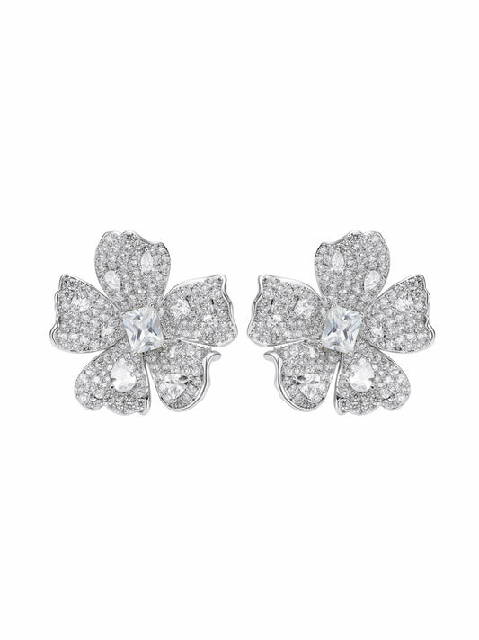 Nana Jacqueline Flora Floral Crystal White Earrings White