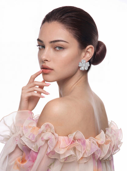 Nana Jacqueline Flora Floral Crystal White Earrings White