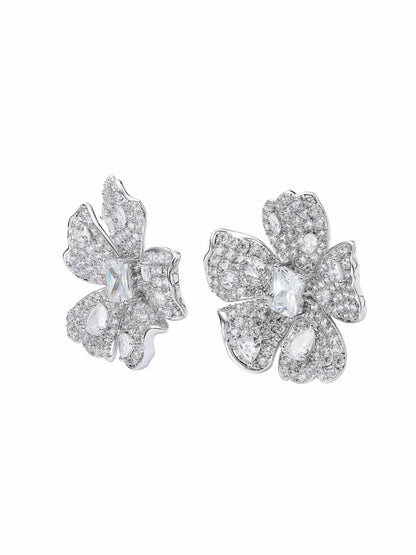 Nana Jacqueline Flora Floral Crystal White Earrings White