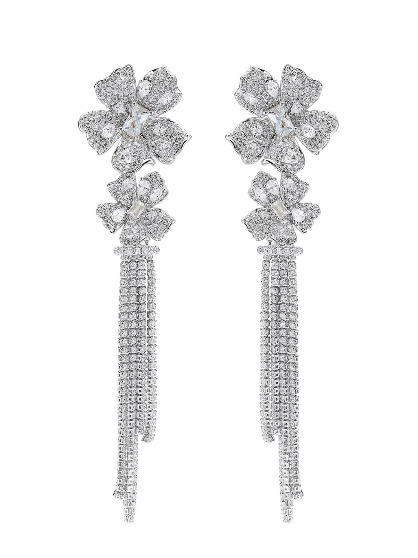 Nana Jacqueline Lucienne Floral Tassel White Earrings White