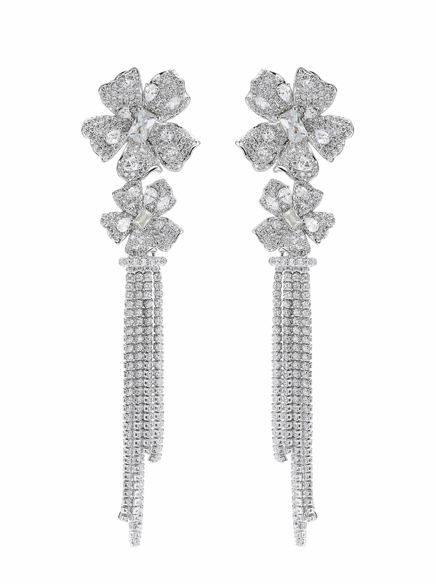 Nana Jacqueline Lucienne Floral Tassel White Earrings White