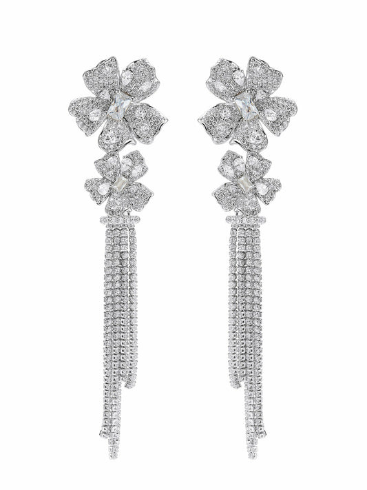Nana Jacqueline Lucienne Floral Tassel White Earrings White