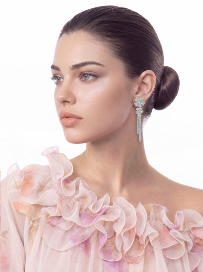 Nana Jacqueline Lucienne Floral Tassel White Earrings White