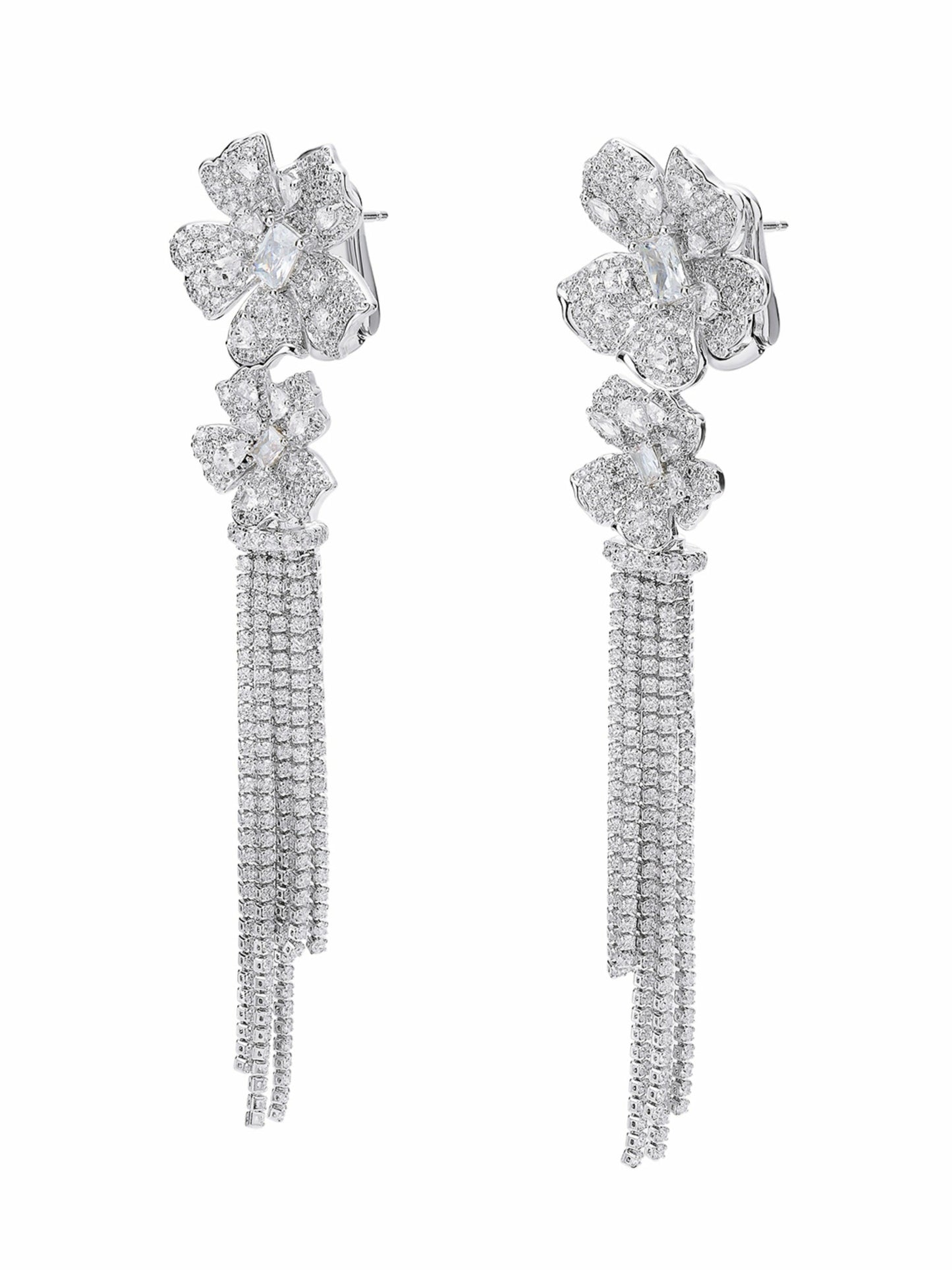 Nana Jacqueline Lucienne Floral Tassel White Earrings White