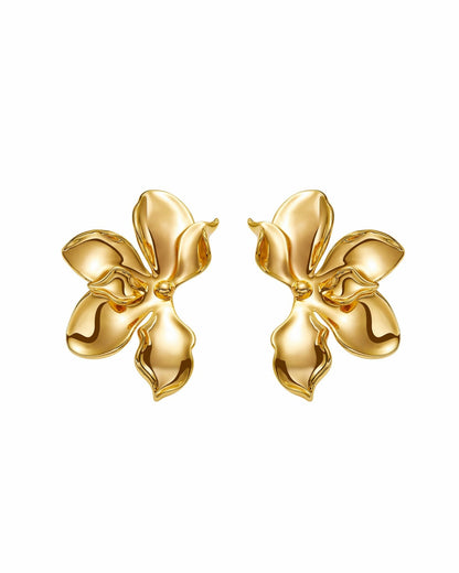 Nana Jacqueline Florence Earrings: Gold Flower Earrings for Cocktail Party Gold