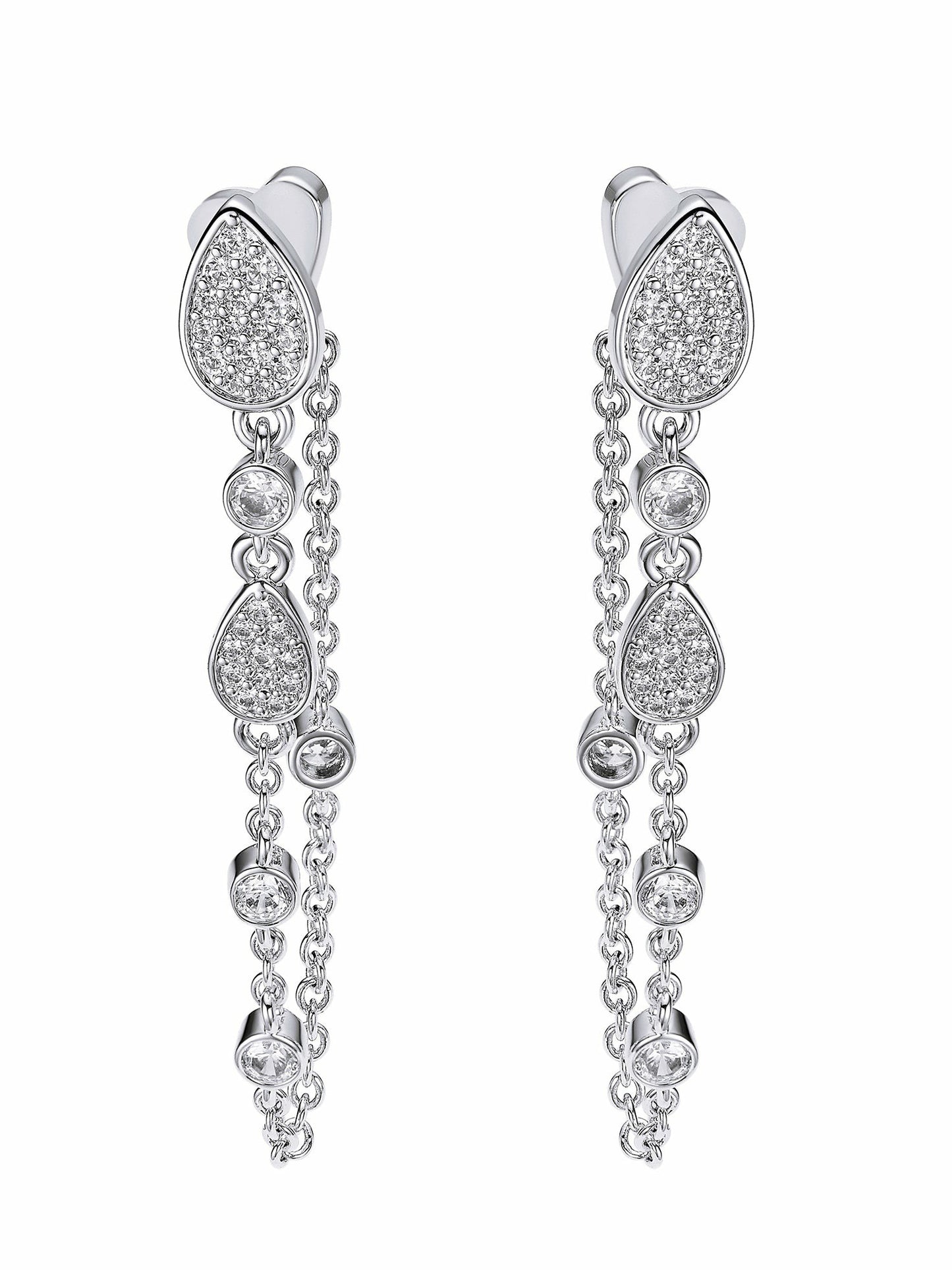 Nana Jacqueline Amélie Pavé Crystal Drop Chain Earrings White