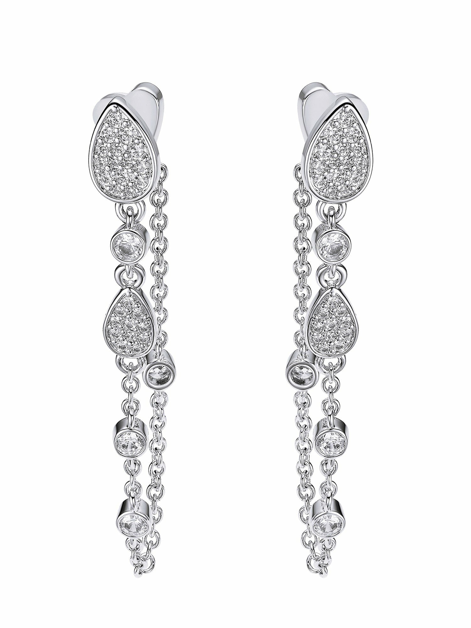 Nana Jacqueline Amélie Pavé Crystal Drop Chain Earrings White