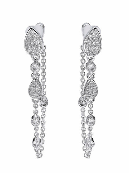 Nana Jacqueline Amélie Pavé Crystal Drop Chain Earrings White