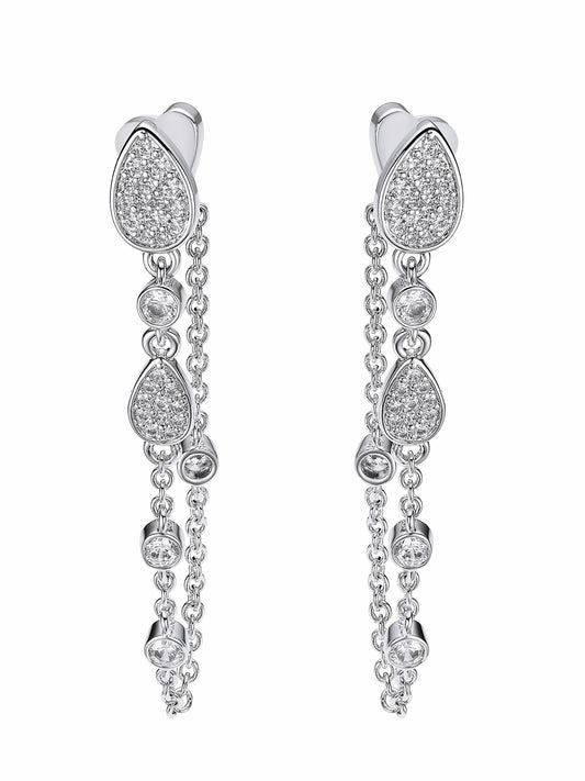 Nana Jacqueline Amélie Pavé Crystal Drop Chain Earrings White