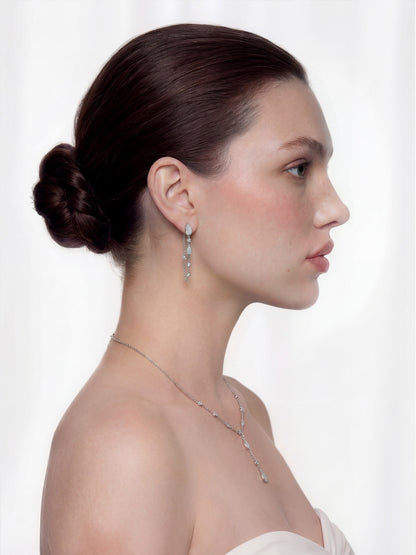 Nana Jacqueline Amélie Pavé Crystal Drop Chain Earrings White