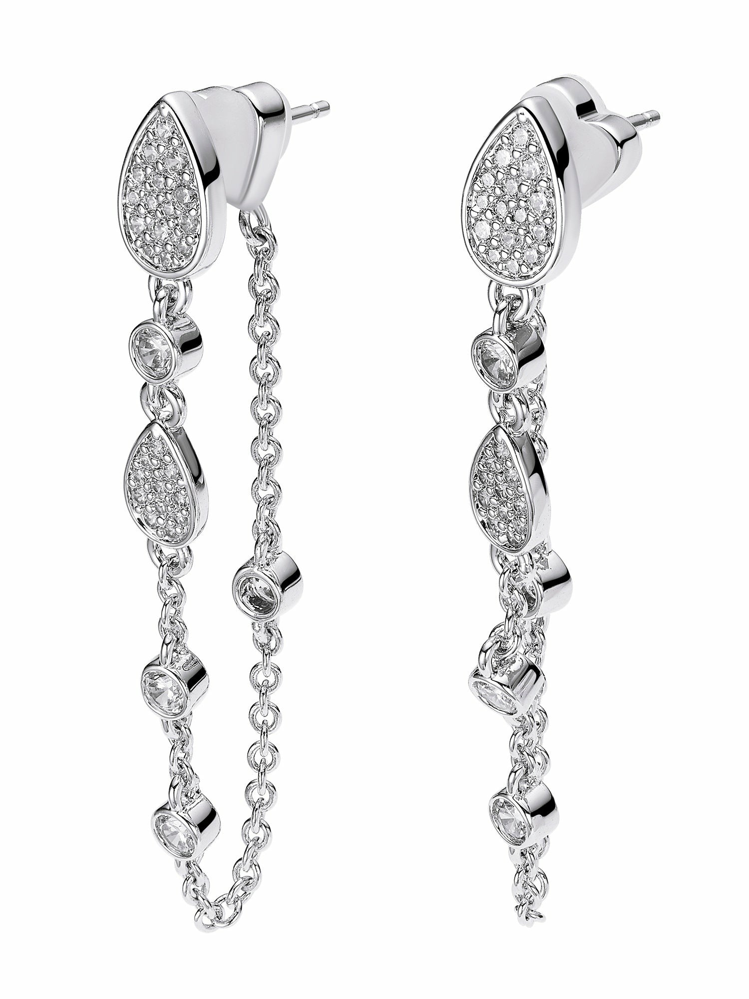 Nana Jacqueline Amélie Pavé Crystal Drop Chain Earrings White