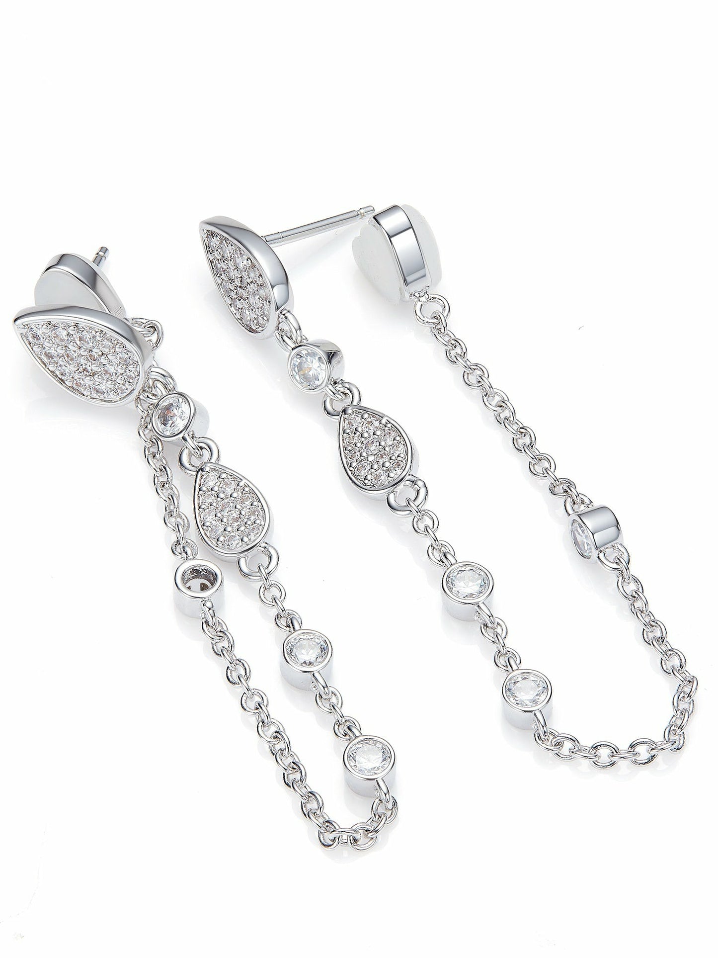 Nana Jacqueline Amélie Pavé Crystal Drop Chain Earrings White