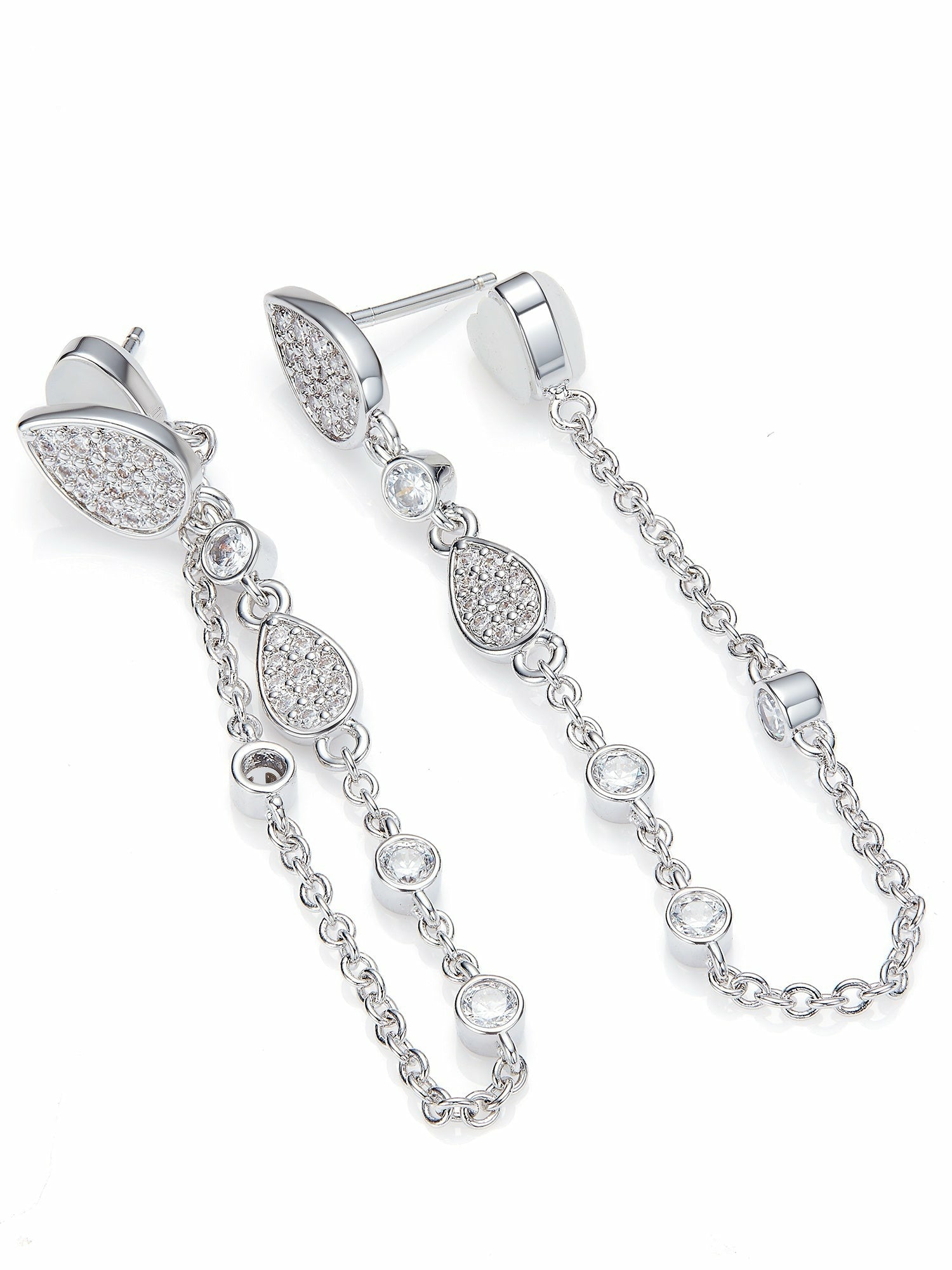 Nana Jacqueline Amélie Pavé Crystal Drop Chain Earrings White