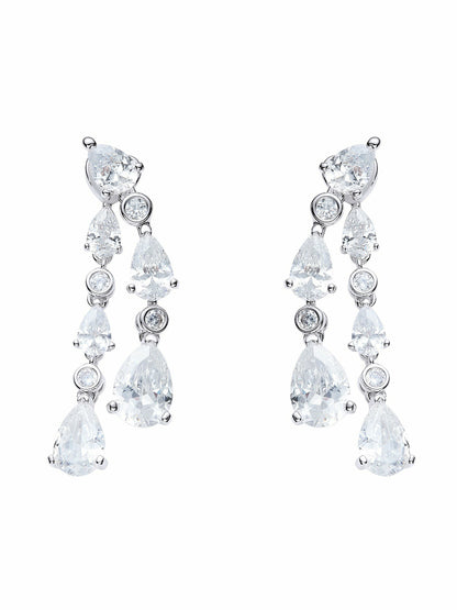 Nana Jacqueline Yvette Cascading Pear-Cut Crystal Drop Earrings White