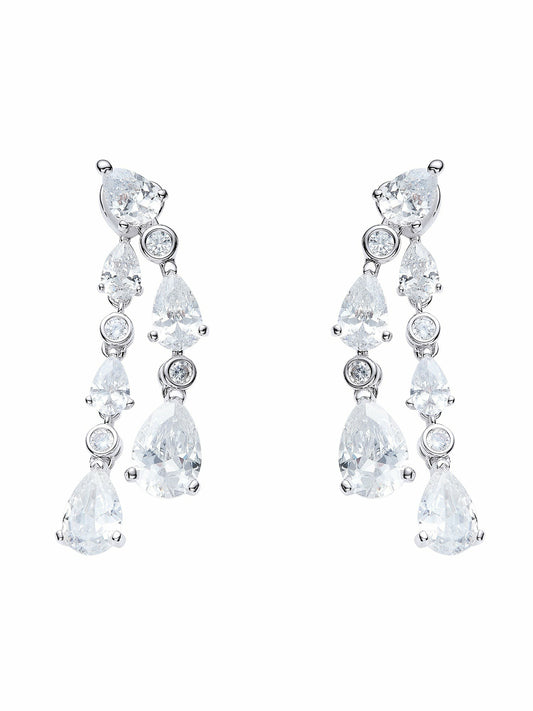 Nana Jacqueline Yvette Cascading Pear-Cut Crystal Drop Earrings White
