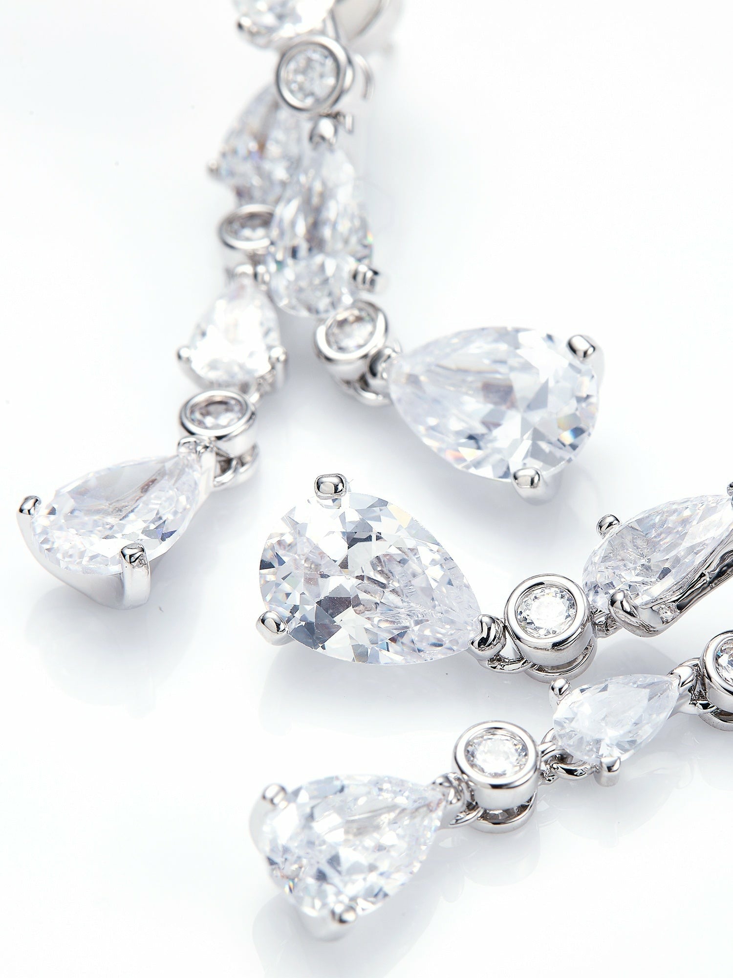 Nana Jacqueline Yvette Cascading Pear-Cut Crystal Drop Earrings White