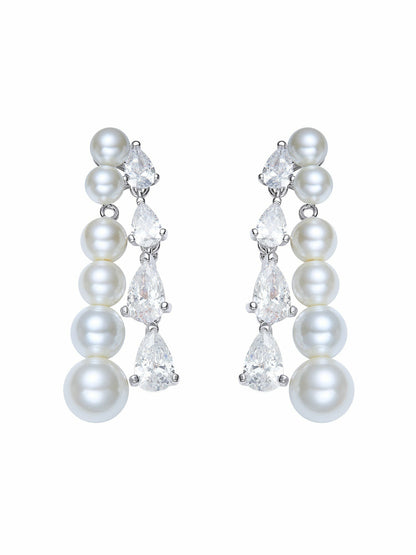 Nana Jacqueline Adriana Pearl & Crystal Drop Earrings White