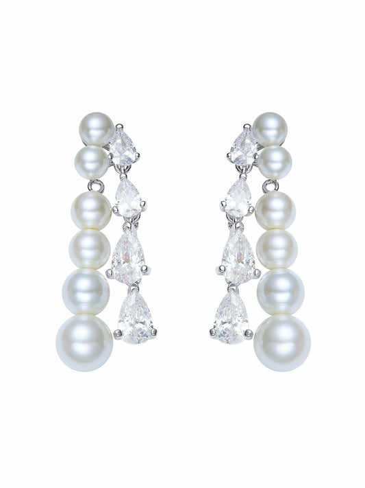Nana Jacqueline Adriana Pearl & Crystal Drop Earrings White