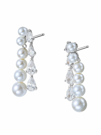 Nana Jacqueline Adriana Pearl & Crystal Drop Earrings White