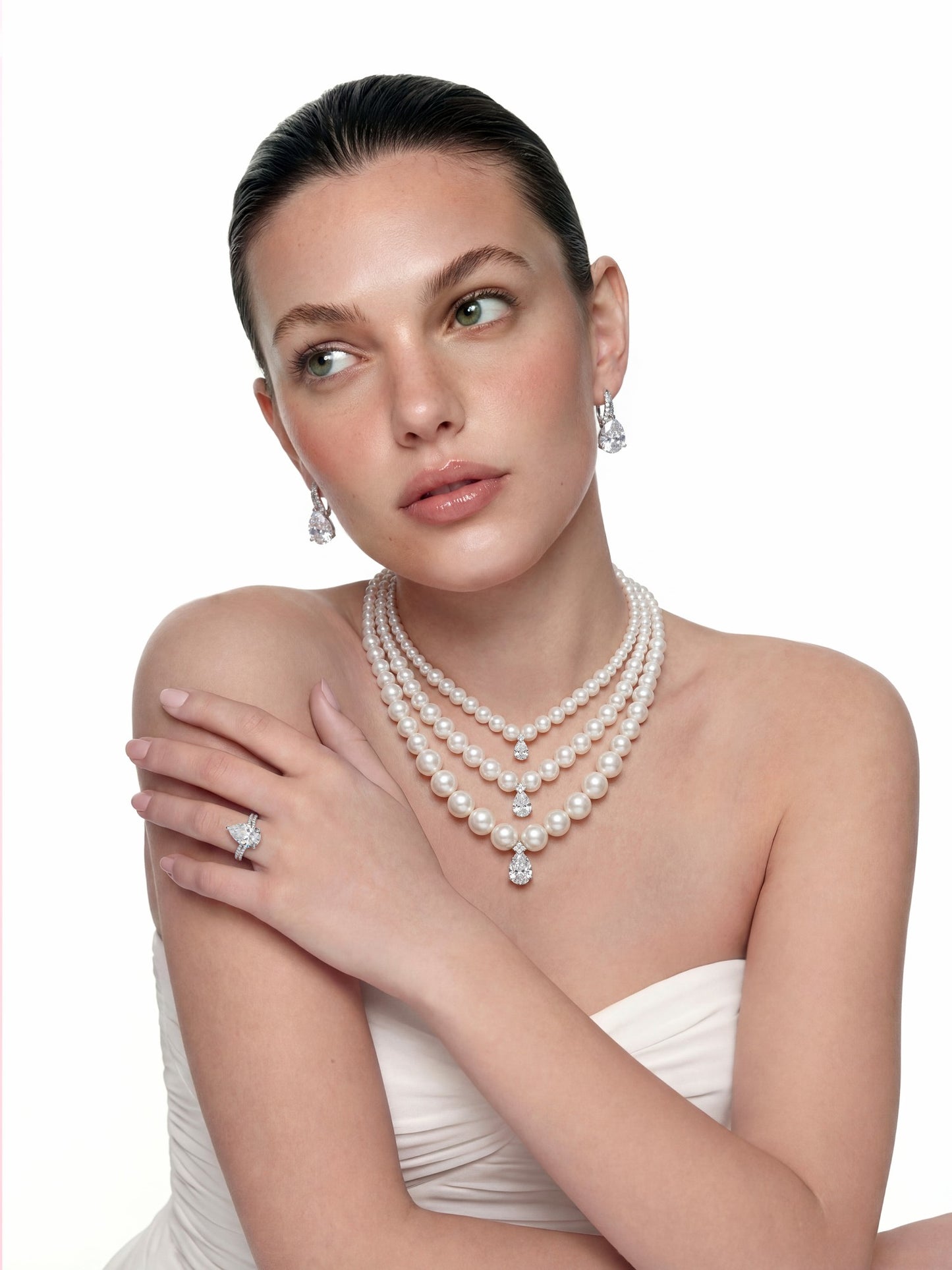 Nana Jacqueline Daniela Pear-Cut Crystal Drop Earrings White