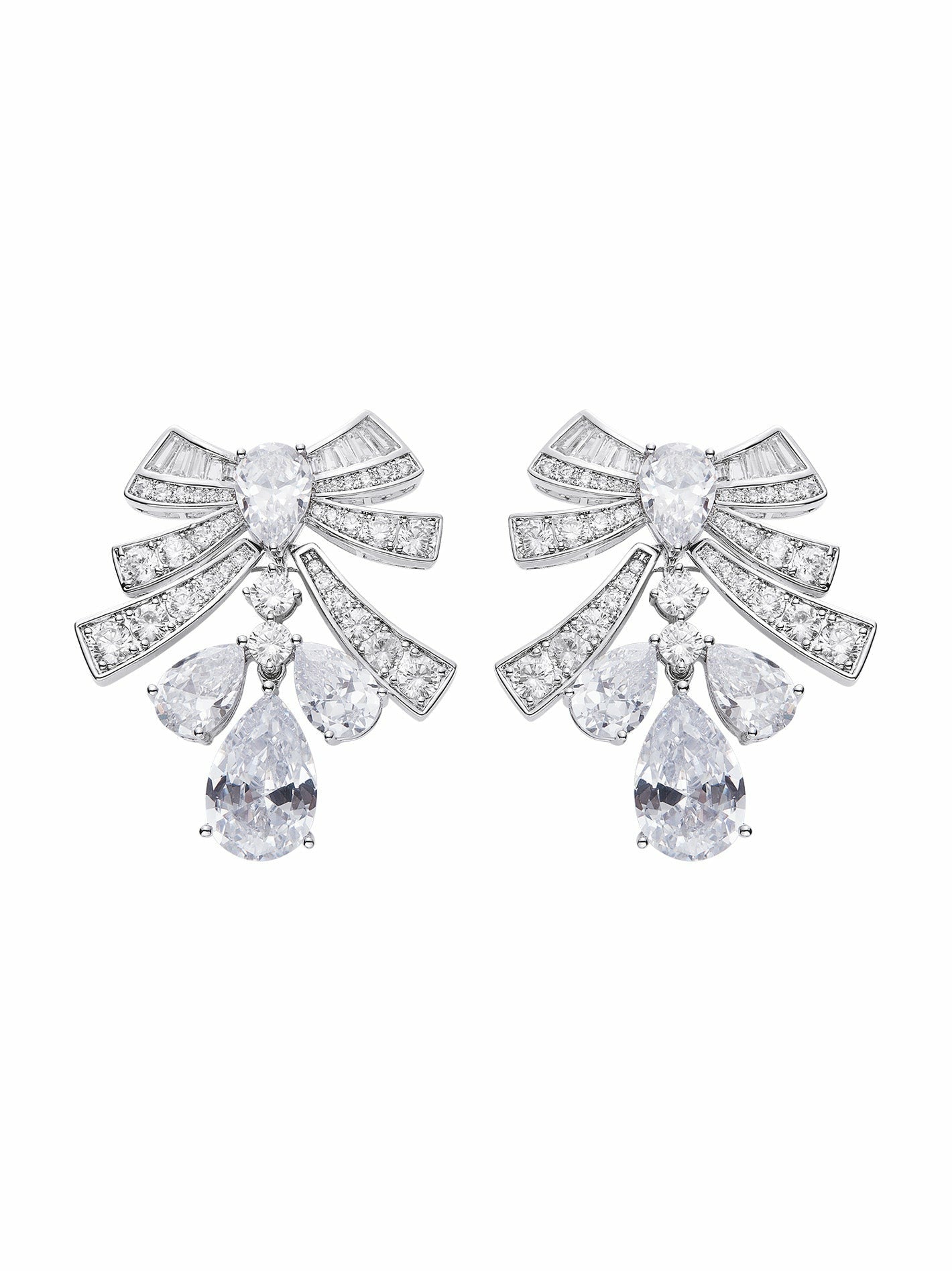 Nana Jacqueline Talia Earrings: Silver Bow Earrings for Wedding After-Party White