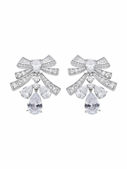 Nana Jacqueline Talia Earrings: Silver Bow Earrings for Wedding After-Party White