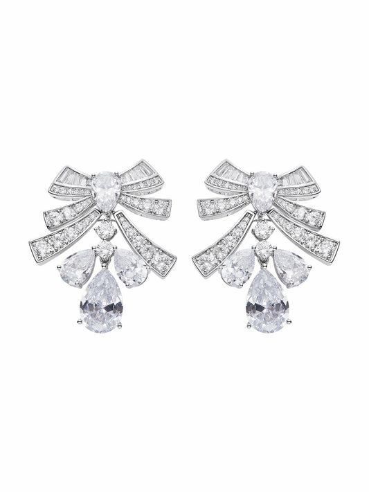 Nana Jacqueline Talia Earrings: Silver Bow Earrings for Wedding After-Party White