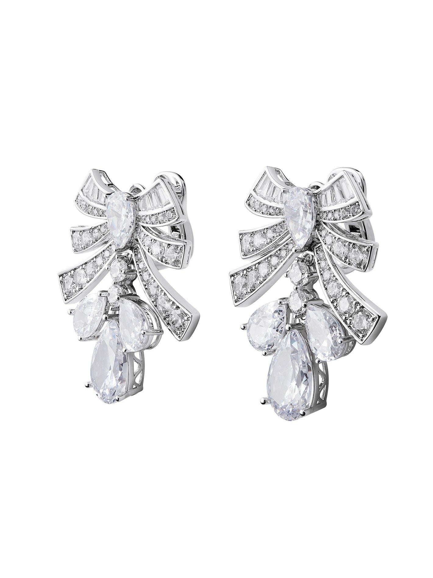 Nana Jacqueline Talia Earrings: Silver Bow Earrings for Wedding After-Party White