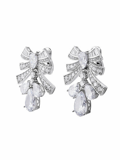 Nana Jacqueline Talia Earrings: Silver Bow Earrings for Wedding After-Party White