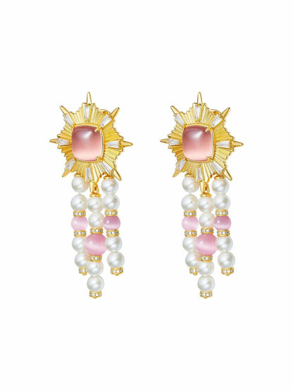 Nana Jacqueline Clara Pearl Earrings: Pink Earrings for Cocktail Party Pink