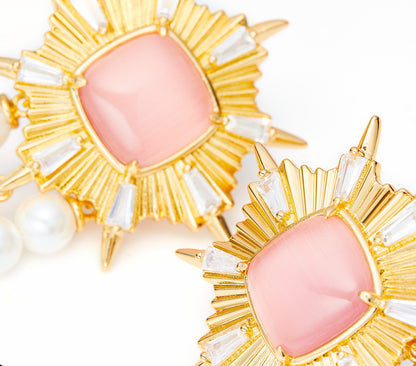 Nana Jacqueline Clara Pearl Earrings: Pink Earrings for Cocktail Party Pink