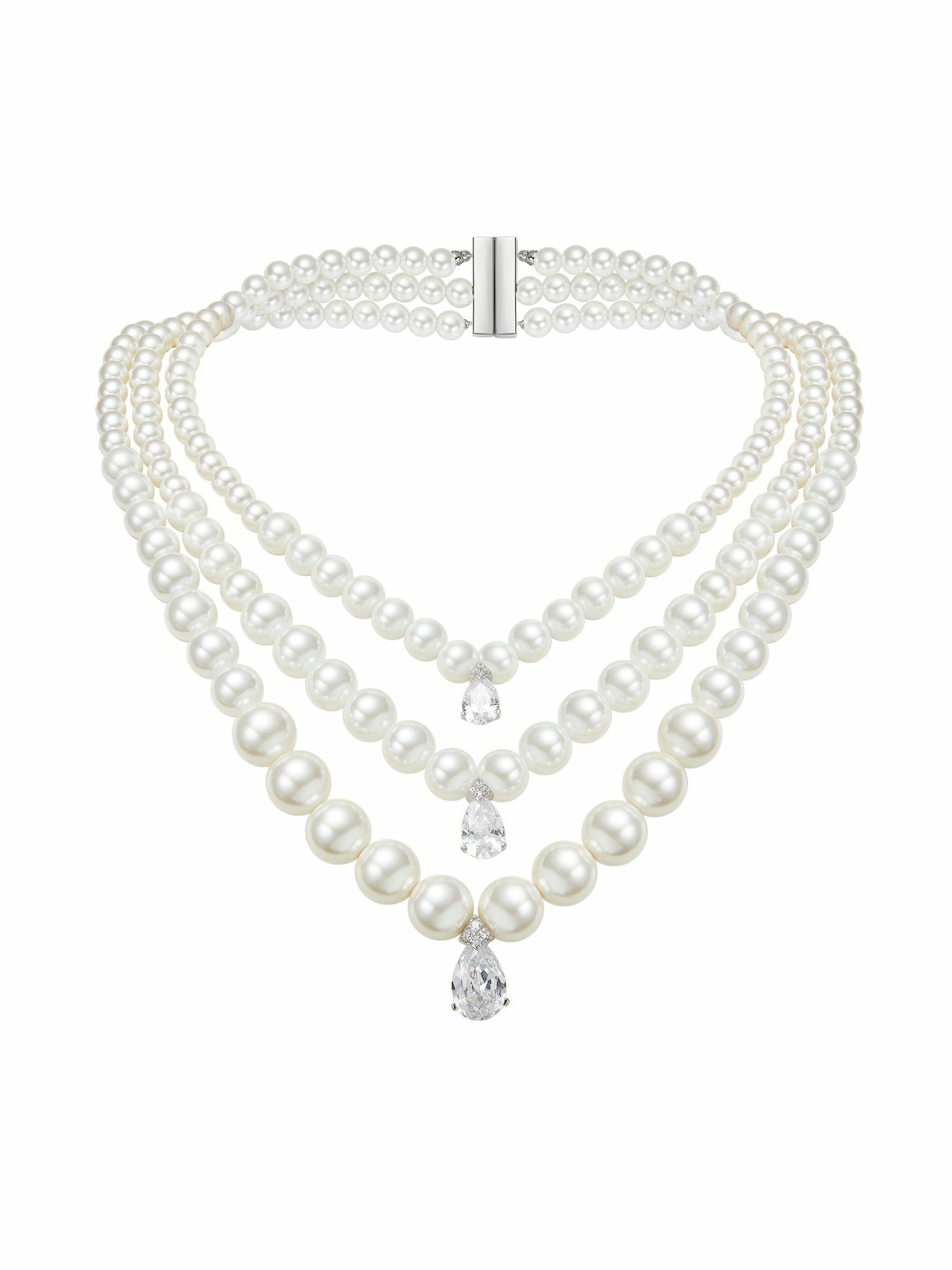 Nana Jacqueline Adriana Layered Pearl Drop Necklace White