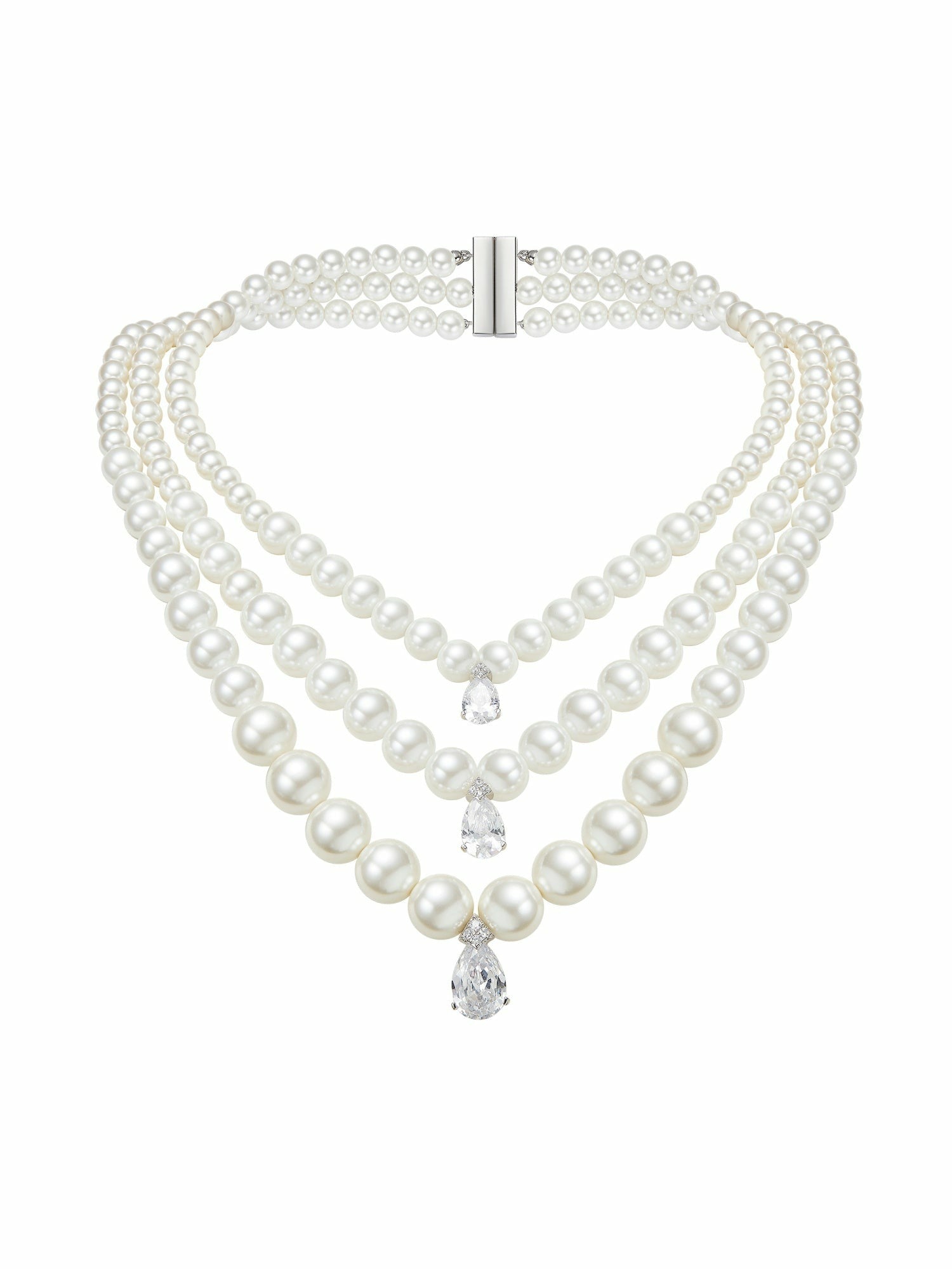 Nana Jacqueline Adriana Layered Pearl Drop Necklace White