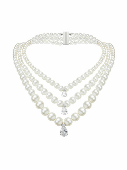 Nana Jacqueline Adriana Layered Pearl Drop Necklace White