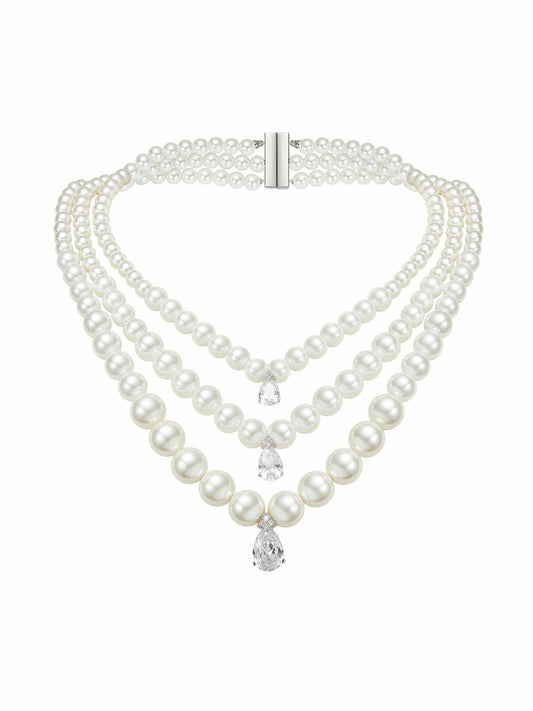 Nana Jacqueline Adriana Layered Pearl Drop Necklace White