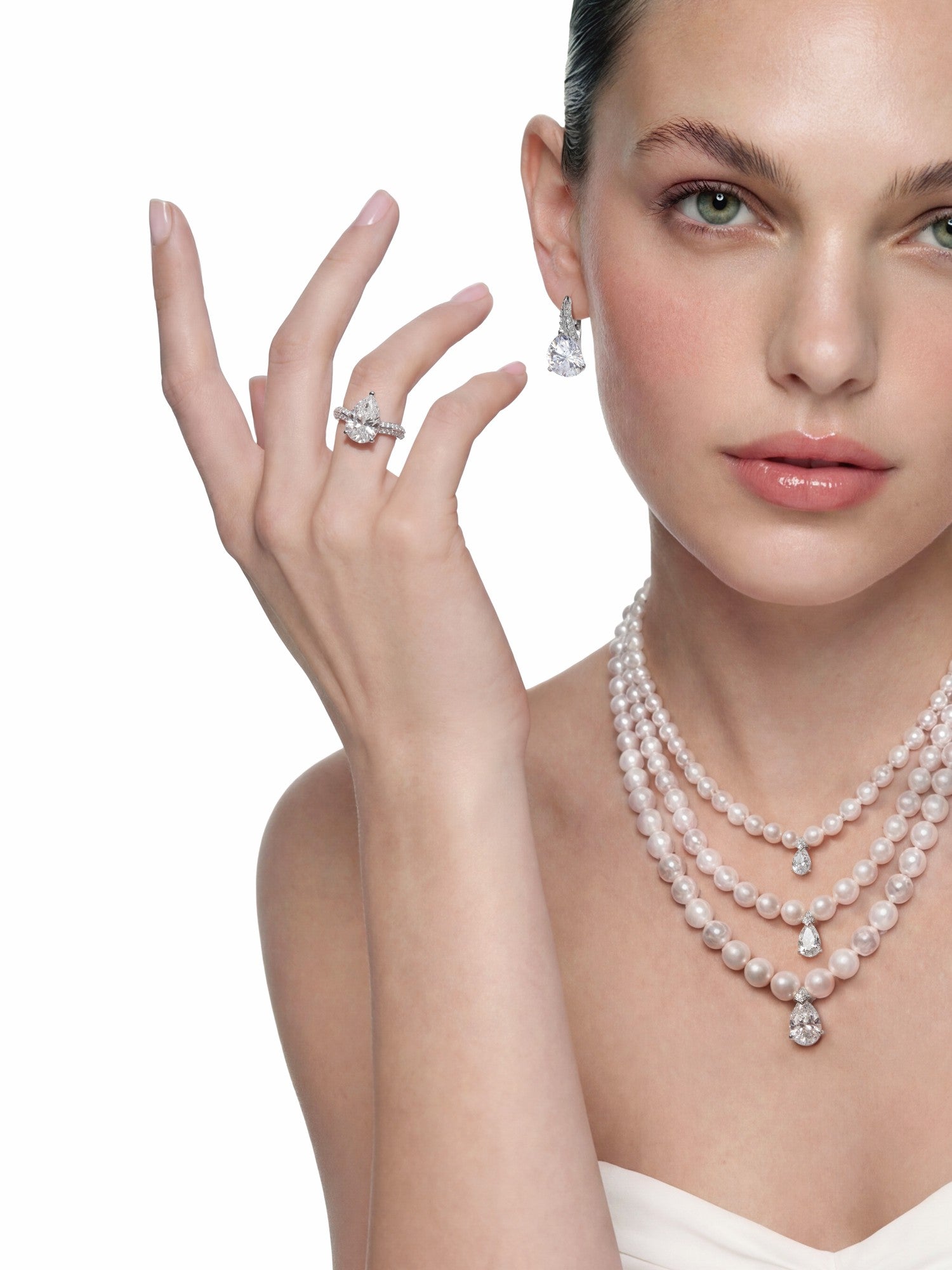 Nana Jacqueline Adriana Layered Pearl Drop Necklace White