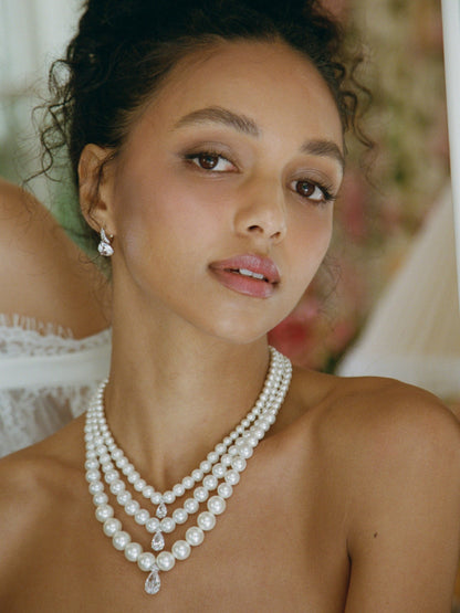 Nana Jacqueline Adriana Layered Pearl Drop Necklace White