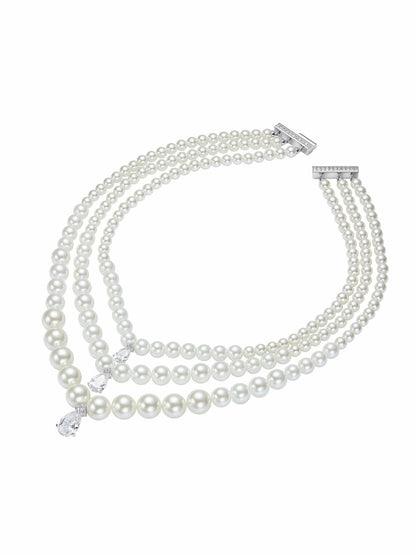 Nana Jacqueline Adriana Layered Pearl Drop Necklace White