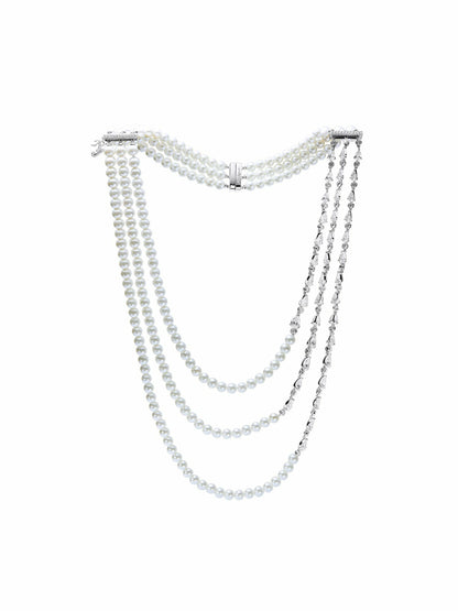Nana Jacqueline Amara Layered Pearl and Crystal Statement Necklace White