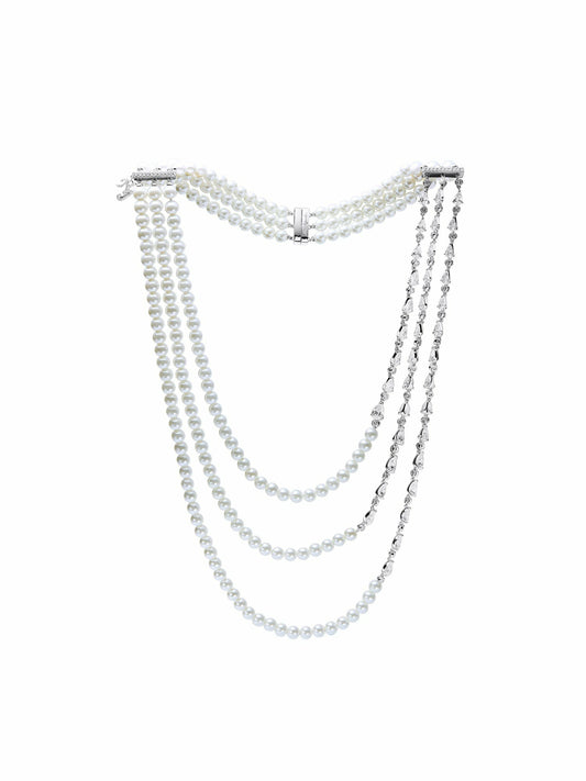 Nana Jacqueline Amara Layered Pearl and Crystal Statement Necklace White
