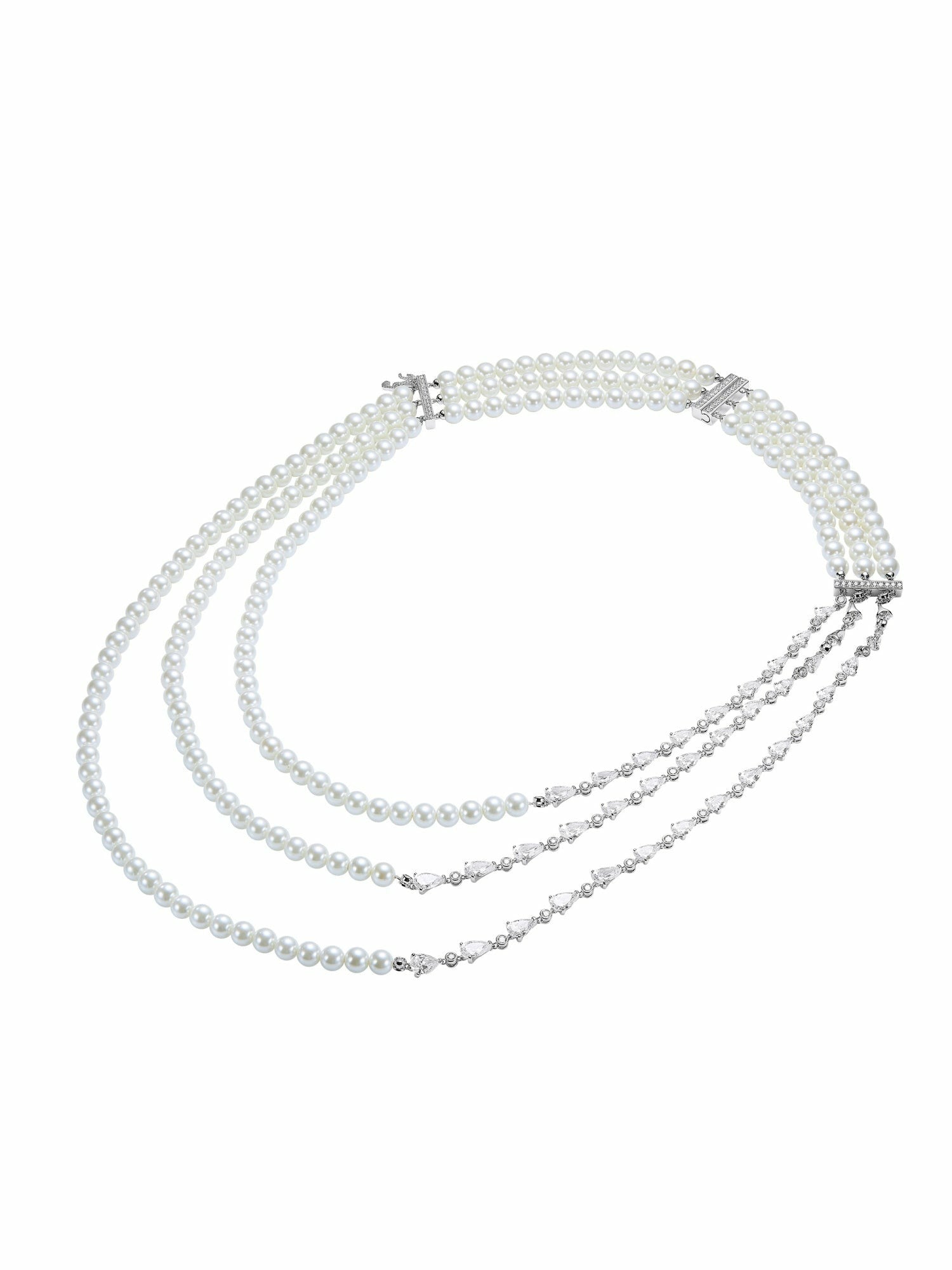 Nana Jacqueline Amara Layered Pearl and Crystal Statement Necklace White