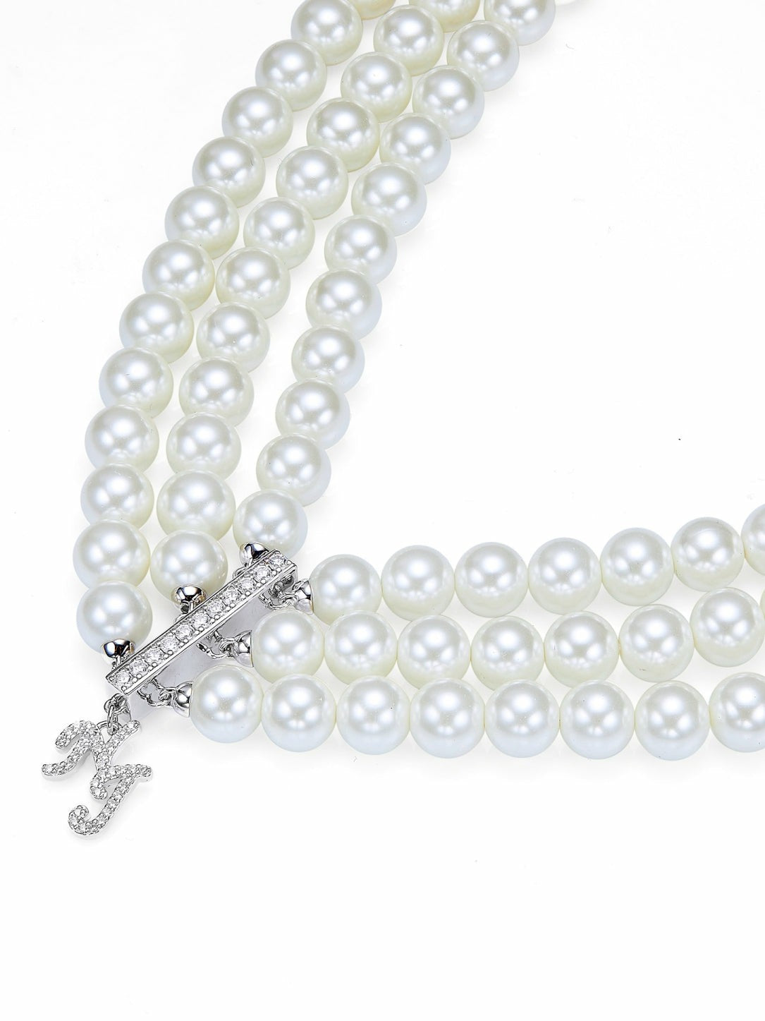 Nana Jacqueline Amara Layered Pearl and Crystal Statement Necklace White