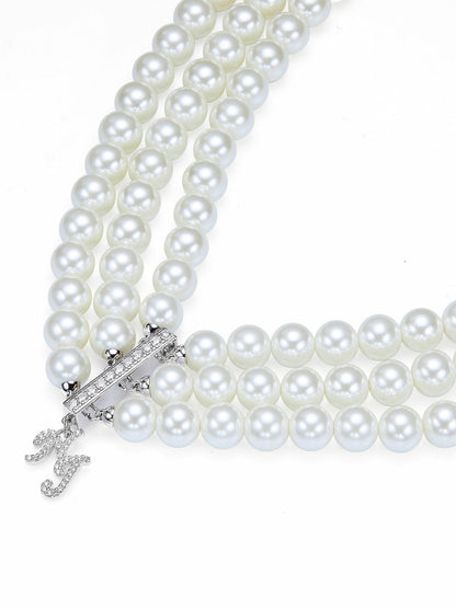 Nana Jacqueline Amara Layered Pearl and Crystal Statement Necklace White