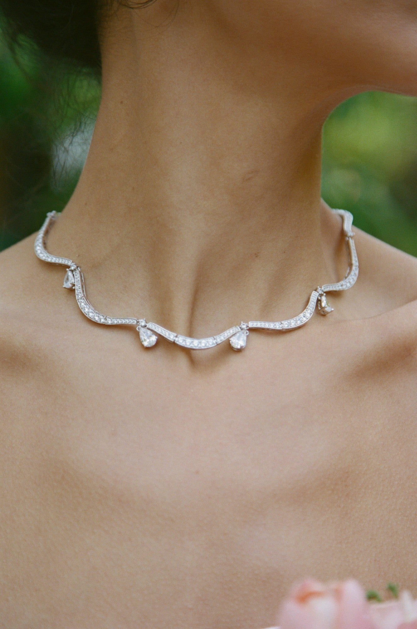 Nana Jacqueline Daniela Pear-Cut Crystal Drop Necklace White
